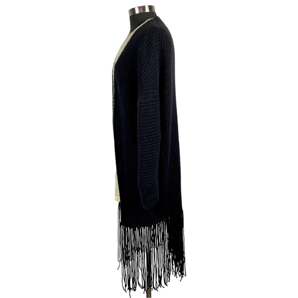 360 CASHMERE QUINCY RIBBED LONGLINE FRINGE DROPPED SHOULDERS CARDIGAN SWEATER - Picture 4 of 14